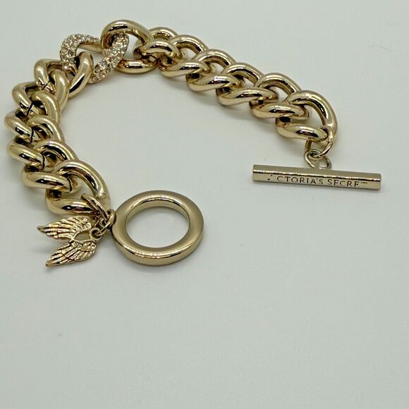 VTG Y2K Victoria’s Secret Pavé Crystal Chunky Chain Bracelet Angel Wing Charm - Picture 2 of 11
